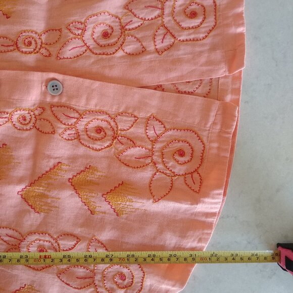 J Jill 100% linen soft orange cantaloupe embroidered tunic top button down Large - Picture 13 of 16
